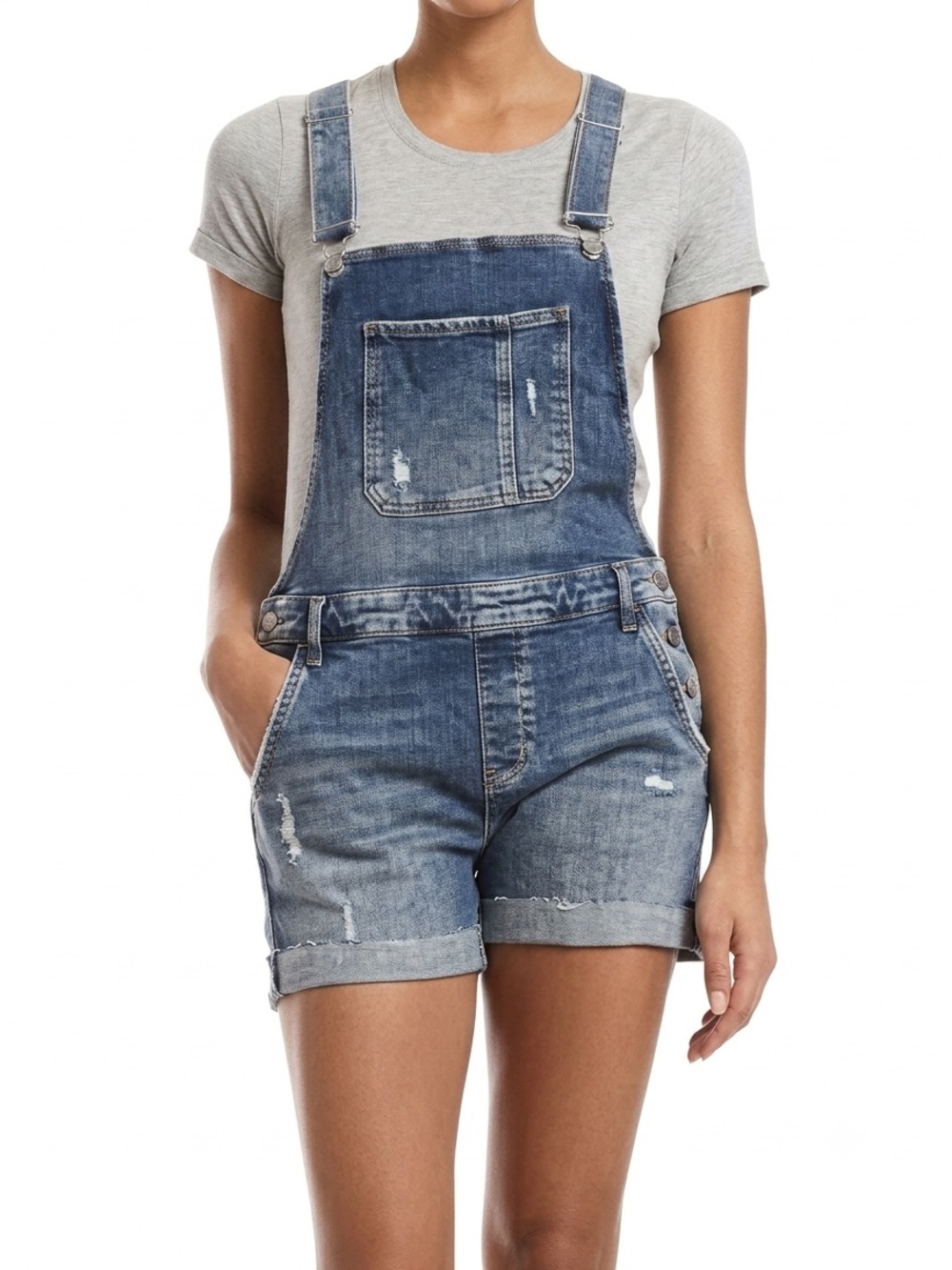 Mavi| Distressed Medium Blue Denim Jean Shorts Overalls/Shortalls Sz S